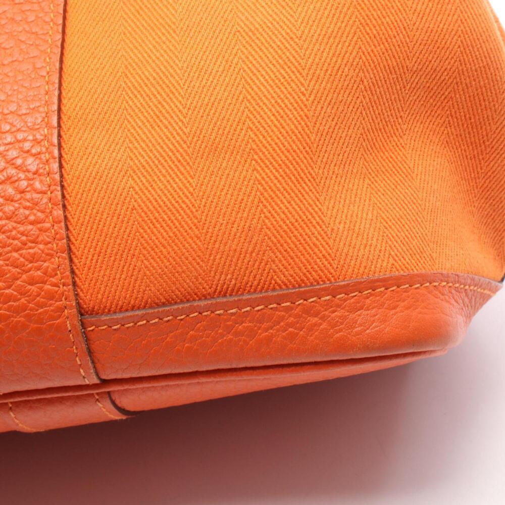 Hermes Garden Party TPM Tote Bag Handbag Leather Toile Chevron Women's Orange - Picture 8 of 11
